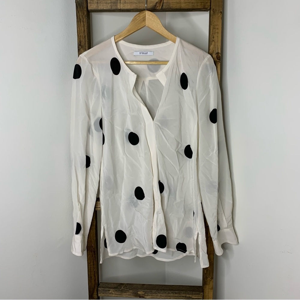 Derek Lam 10 White Blouse with Black Polka Dots Size